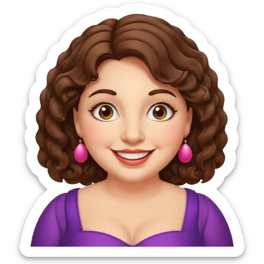 30 yr old italian woman, chubby, brown wavy hair, big brown eyes, huge smile, fancy dress sticker