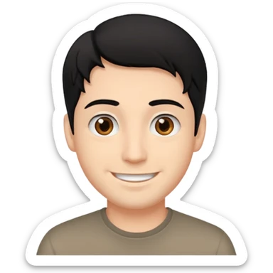 A guy with black hair, brown eyes and smiling sticker