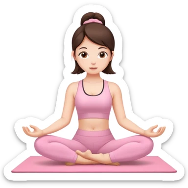 brunette girl doing yoga in a baby pink yoga set sticker