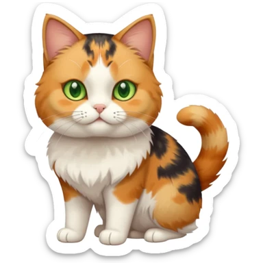 full body calico cat with small head and short but chubby body sticker