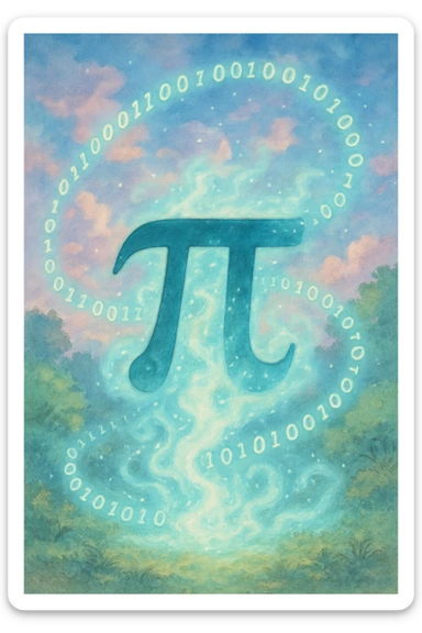  combine the π (pi) math symbol, binary code, and digital mist emerging from it. sticker