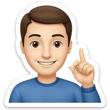 man pointing with index finger on his hand towards his eyebrows and smiling sticker