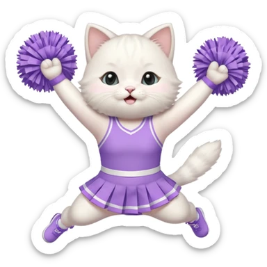 A chubby white kitten in pastel uniform jumping in cheer pose. sticker