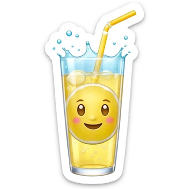 3D iPhone style emoji of bubbly soda pop, fizzy bubbles rising, translucent sparkling liquid, isolated on white background, soft shadows, high detail, playful and cute. sticker