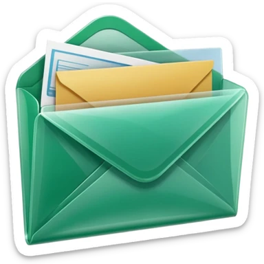 A simple emoji-style icon of a transparent green plastic gym folder envelope, slightly open, with clean edges, soft shine, and subtle shading, conveying fitness organization and active lifestyle. sticker