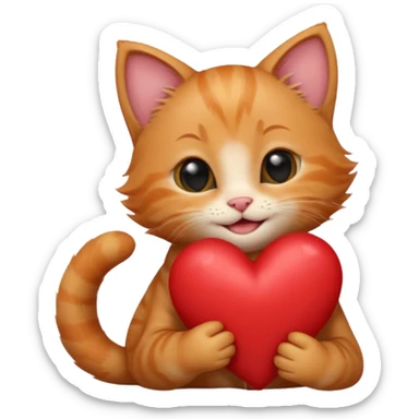 The ginger kitten is hugging a heart, very happy and smiling, he has a very beautiful face. sticker