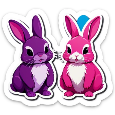 Purple female rabbit and pink male rabbit sticker
