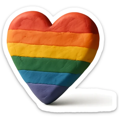 pride heart, soft plasticine texture, visible fingerprints, rainbow colors, claymation style sticker