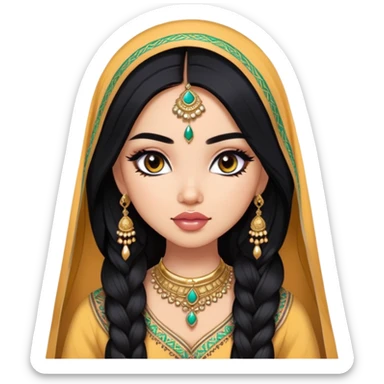 North indian, asian features, pretty lips, indian clothes, dupatta, light skin, long black hair, pretty bratz baddie, black eyeliner sticker