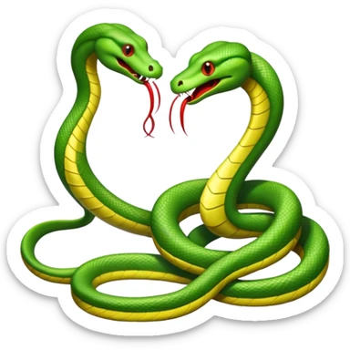 Two green snakes tangled at their tails, facing each other, hissing  sticker