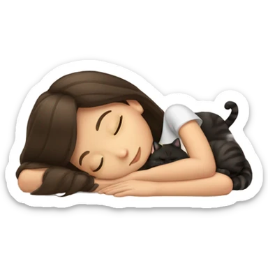 Girl brunette with cat sleeping sticker