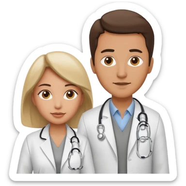 um medico usando jaleco e uma mulher usando colete cinza sticker