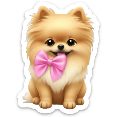 Pomeranian dog with pink bow hugging blonde girl sticker
