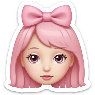 Cute coquette emoji, round face, big sparkling eyes, soft blush on cheeks, small pink bow on top of the head, pastel colors, simple vector style, transparent background


 sticker