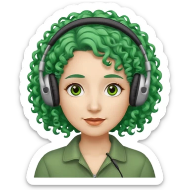 green haired earringed heaphone wearing middle aged woman very very curly long haired and hazel small eyes sticker