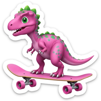 Dinosaur on a skateboard in pink  sticker