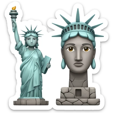 Estatua de la Libertad y estatua de moai juntas. sticker