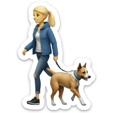 Blonde girl walking a blue heeler sticker