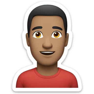 man, red t-shirt, black hair, light skin, blue eyes sticker