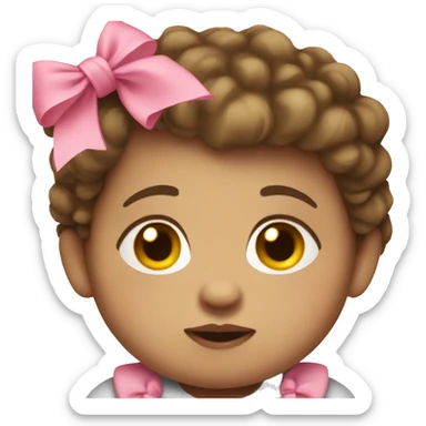 chunky baby with thing short brown hair and pink bow sticker