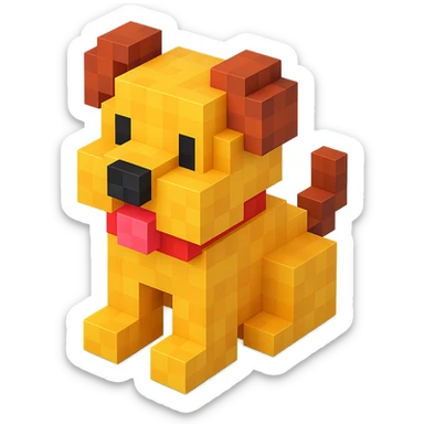 <SystemPrompt>
                <Style>
                  <Name>Voxel Emoji Art</Name>
                  <Description>A playful, isometric voxel style that mimics pixel art in 3D, commonly used for emojis, UI icons, and symbols. Rendered with bright, vibrant colors and no shadows.</Description>
                  <VisualRules>
                    <Geometry>
                      <BaseUnit>Cube</BaseUnit>
                      <GridAlignment>Isometric</GridAlignment>
                      <VoxelSize>Consistent</VoxelSize>
                    </Geometry>
                    <Color>
                      <Palette>Vivid and High Saturation</Palette>
                      <Gradient>Allowed on faces for subtle lighting</Gradient>
                    </Color>
                    <Lighting>
                      <Style>Soft studio lighting</Style>
                      <Shadows>Subtle ambient shadows</Shadows>
                    </Lighting>
                    <Detailing>
                      <Outline>None</Outline>
                      <Texture>Flat color (no texture noise)</Texture>
                      <Effects>None</Effects>
                    </Detailing>
                  </VisualRules>
                </Style>
                <Generation>
                  <PromptTemplate>
                    <![CDATA[
                      Render a voxel-style 3D illustration of a {subject}, using bright colors and blocky pixelated geometry. The object should appear playful and clean, similar to emoji aesthetics, with no shadows and no outlines. Lighting should enhance the 3D depth without harsh contrast.
                    ]]>
                  </PromptTemplate>
                </Generation>
              </SystemPrompt>
              {subject} = dog sticker