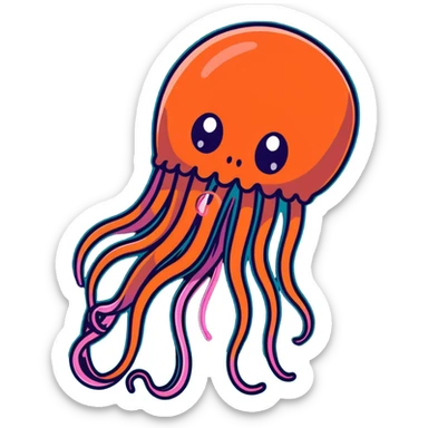 threatening glowing jellyfish with poisonous tentacles about to sting a surprised swimmer in the sea sticker