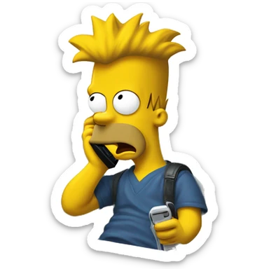 Bart simpson dressed as camrom french color outfit making a phone call on a flip phone sticker