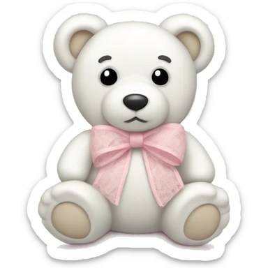 White teddy bear with light pink lace print bow sticker