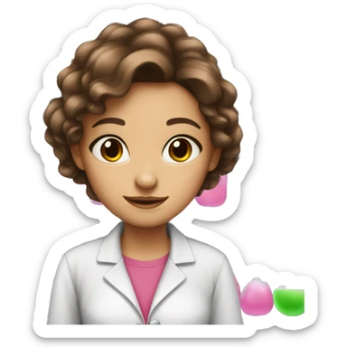beautiful girl with brown hair doing pink chemistry  sticker