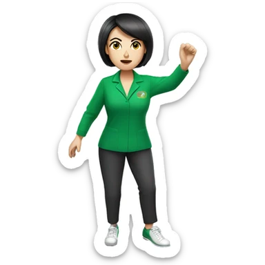 Lady Lawn bowler bowling in green uniform with dark short hair sticker