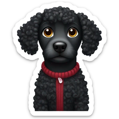 Curly black dog wearing a sweater sticker
