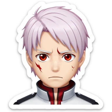 Shoto Todoroki face only, left side white hair, right side red hair, heterochromatic eyes, burn scar on left side of face, serious expression sticker