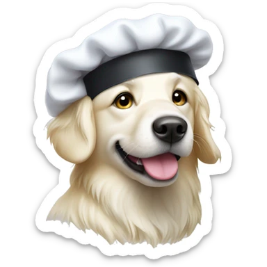 White golden retriever with chef hat sticker