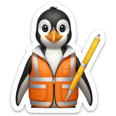 worker penguin wearing orange west holding a ruler sticker