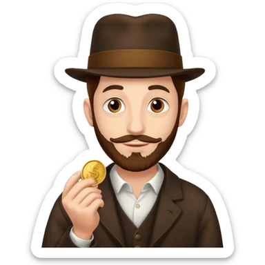 Jewish man holding a penny sticker