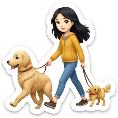 Long black hair - girl walking with a golden retriever sticker