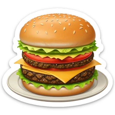 Draw a hamburger on a plate using a downward-facing camera, ensuring the object remains stationary without rotation or tilt. sticker