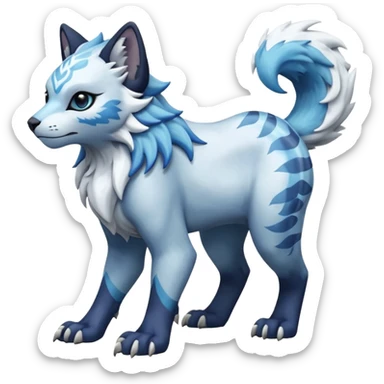 Icy scarfed glacial glistening glossy smooth soft flaky scaly furry flurry hyper-realistic cozy boreal boreal-lupus-Lunaray-Manectric-Absol-Luxray-Bobcat-Fakémon-fusion-animal-creature, full body  sticker