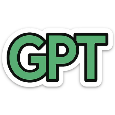 stylized letters GPT icon, tech-inspired, green and black, clean design sticker