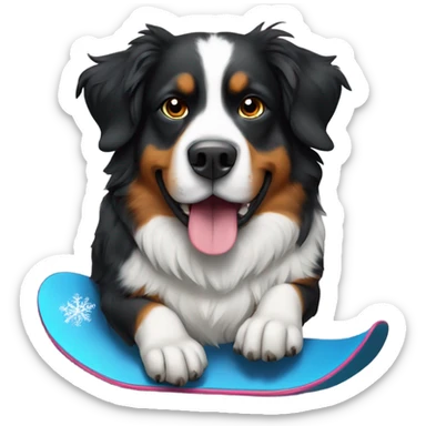 Burnese mountain dog on a snowboard  sticker