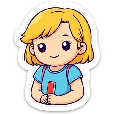 a little girl with blonde hair, cartoonish sticker style sticker