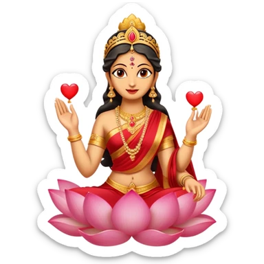 hindu goddess lakshmi in a lotus with heart in middle of her chest sticker