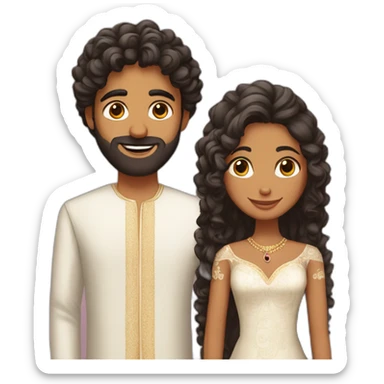 indian girl with curly hair marrying indian guy with straight hair and beard sticker