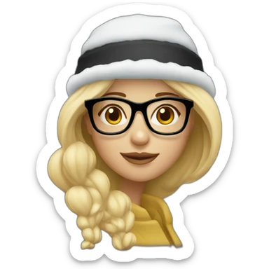 "blonde in glasses with black snow hat sticker