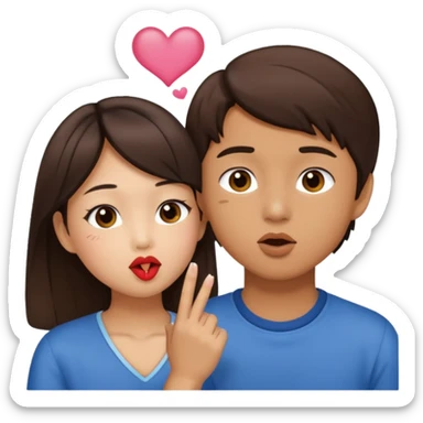 Asian girl blowing kiss to brunette boy  sticker