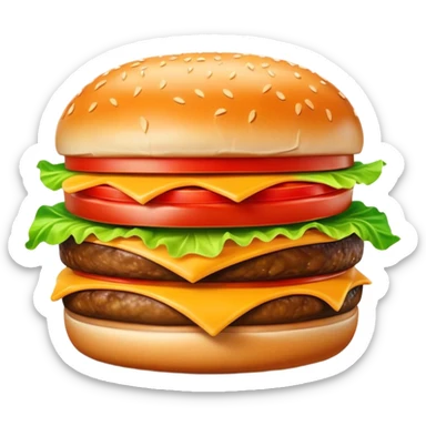 Cinematic Realistic Cheeseburger Dish Emoji, showcasing a juicy burger layered with cheese, lettuce, and tomato on a toasted bun rendered with lifelike detail and vibrant, inviting lighting. sticker