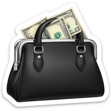 elegant black purse with dollar bills sticking out sticker