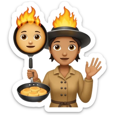skillet with cornbread and hand on fire sticker