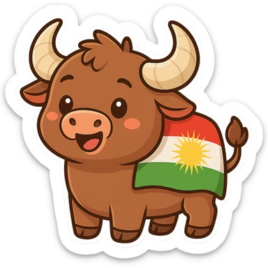 cartoon Kurdish buffalo sticker, cheerful and colorful style, no text, suitable for WhatsApp and Instagram sticker