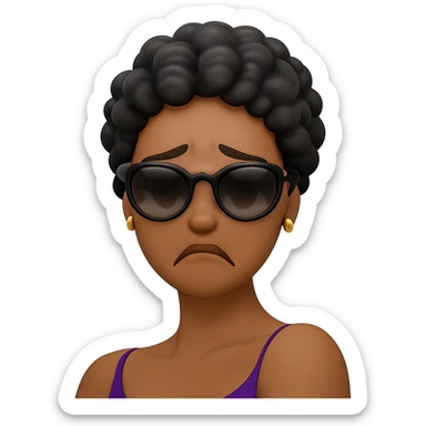 Change her facial expression to sad, keeping the same style as the reference image. sticker